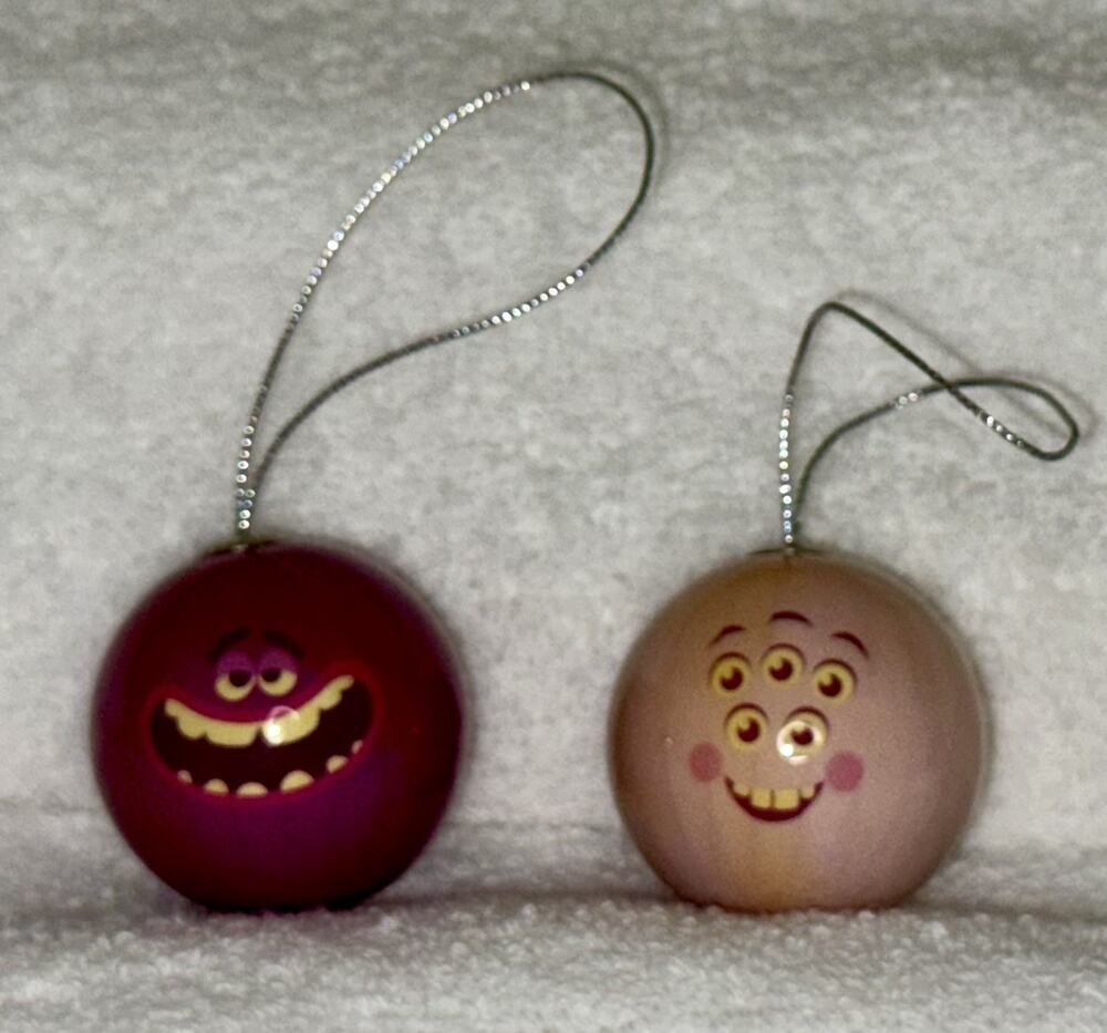 Lot/2 Monsters, Inc. Monsters U 2” Mini Ball Christmas Holiday Tree Ornaments